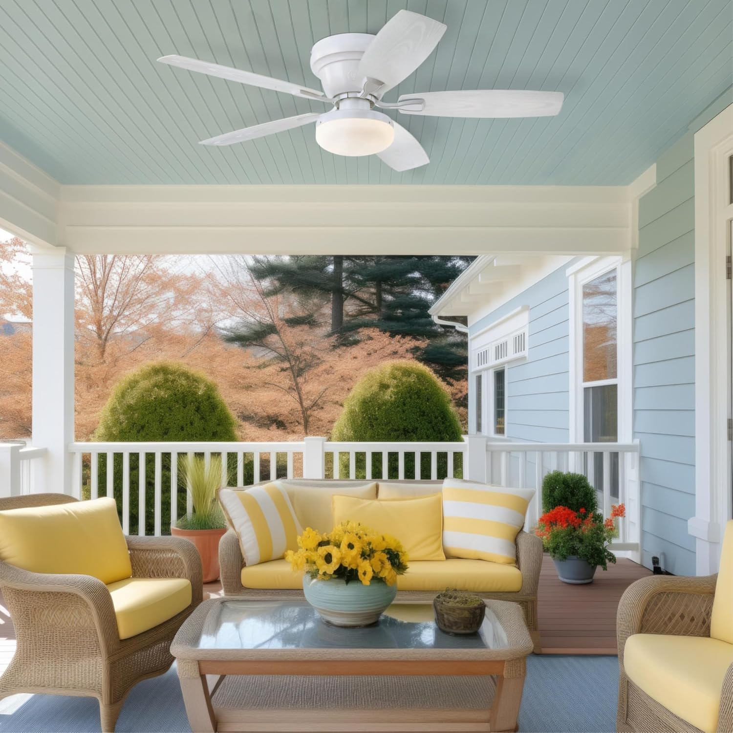 Westinghouse Lighting Contempra Indoor/Outdoor Ceiling Fan, LED Light Fixture with Opal Frosted Glass, Remote Control, 52 Inch, Matte White Finish
