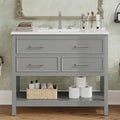 Bathroom Vanity 36 Inch with Ceramic Sink, Flip Top Tray, Wooden Bathroom Sink Cabinet with 2 Drawers and Open Shelf, Freestanding Vanity for Guest Baths Master Suites, Rental Units (Gray)