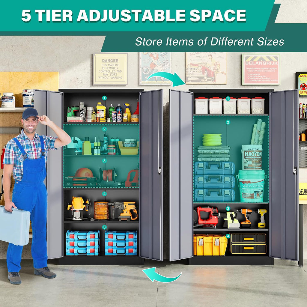 SISESOL Wide & Deep Metal Storage Cabinet with Lock & Adjustable Shelves,72' Gray Garage Storage Cabinet with Locking Doors,Locking Metal Cabinets for Home,Office,Shop,Garage 72x36x18