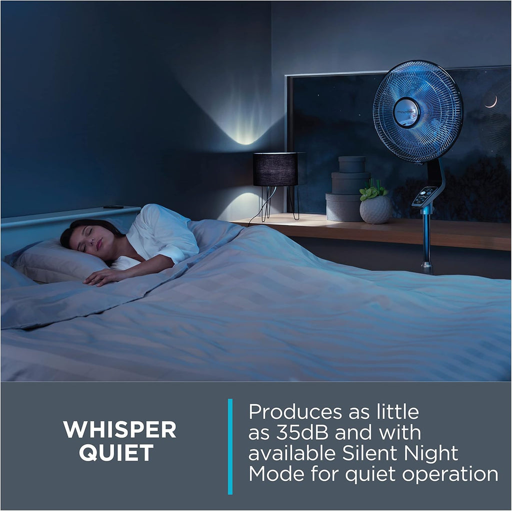 Rowenta Pedestal Fan, 53 Inches, Ultra Quiet Oscillating Fan for Bedroom, Portable, 5 Speeds, Refresh Up to 23-Feet, Silver, Indoor, VU5670