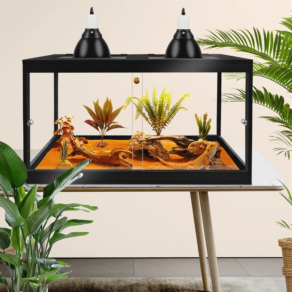 PROLEE Bearded Dragon Tank, Reptile Tank with Meatl Mesh Roof and Front Sliding Door, Lizard Tank,Spacious Reptile Enclosure for Snakes,Lguanas, Chameleons (Black, 30 Gallons)