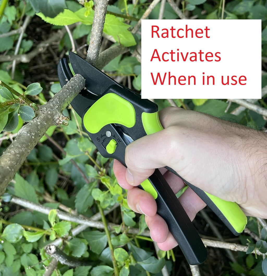 GARDEN GURU 2 in 1 Ratchet Pruning Shears Clippers – 4X Cutting Power – Ratcheting Garden Anvil Pruners Scissors - Makes Tough Cuts Easy - Ergonomic Handles - 1 Case (50 Pcs)