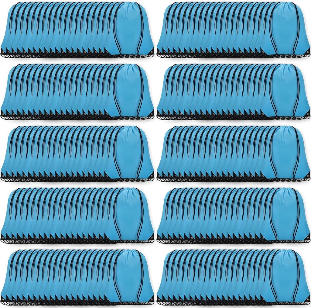 Grneric 200Pcs Drawstring Backpack Bulk Cinch Sackpack Drawstring Bags Nylon for Gym Party Trip(Sky Blue)