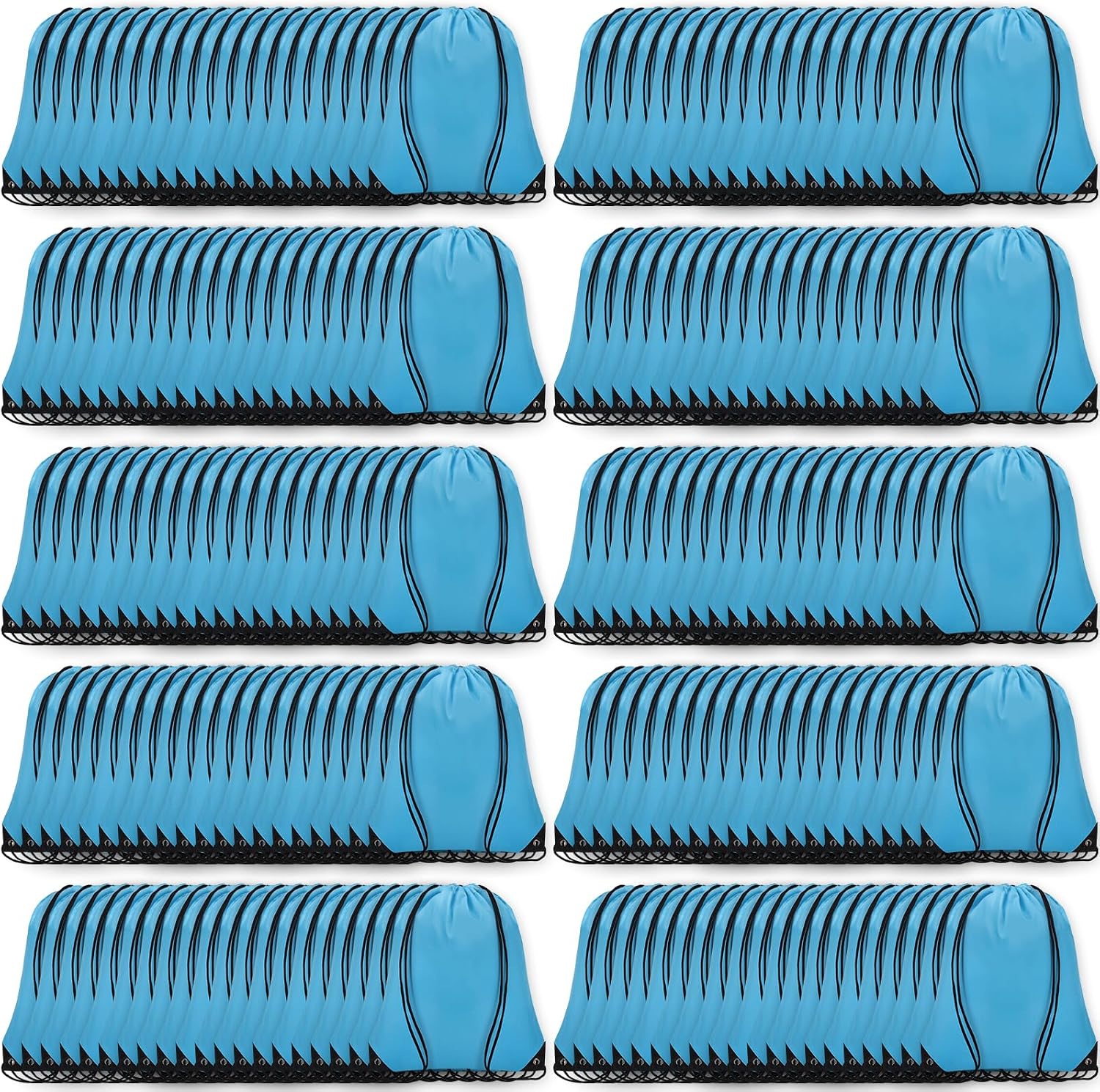 Grneric 200Pcs Drawstring Backpack Bulk Cinch Sackpack Drawstring Bags Nylon for Gym Party Trip(Sky Blue)