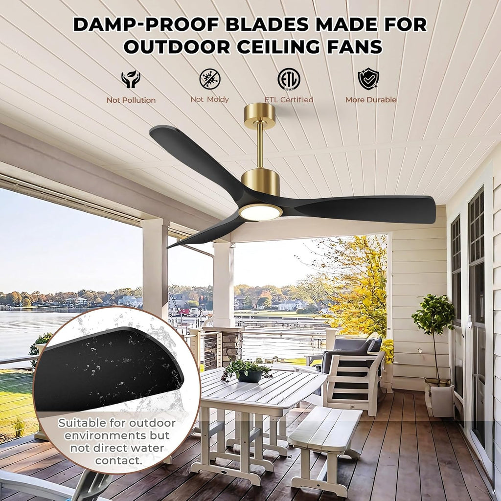 Ceiling Fans with Lights, Ceiling Fans with Lights and Remote Control, 60 inch Ceiling Fan with Light, Outdoor Ceiling Fans for Patios 3 Blade Bedroom Living Room-Matte Black and Gold