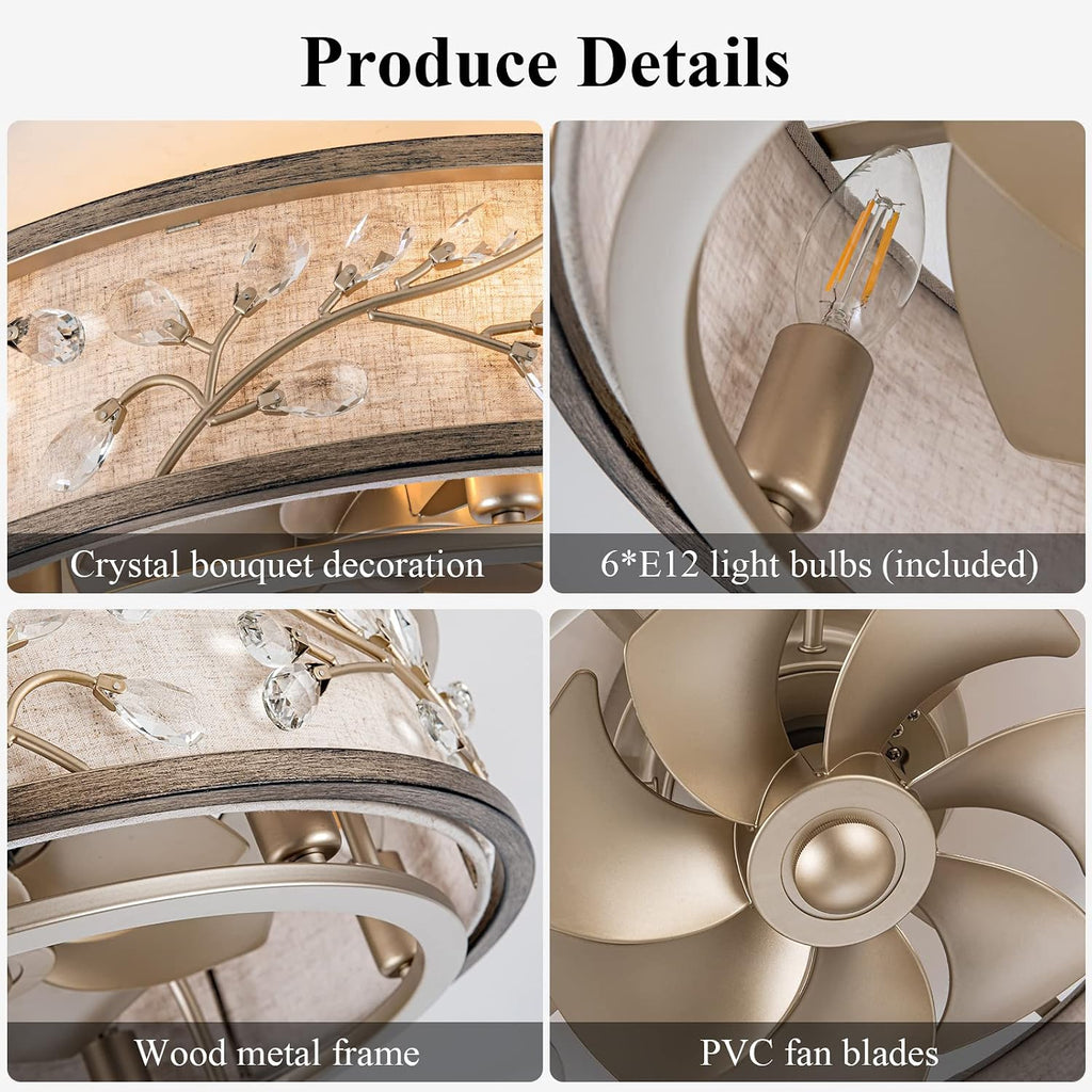 WWM 20 Inch Low Profile Caged Fandelier Ceiling Fan with Lights – Farmhouse Style, DC Motor Fixes Flickering, Reversible Motor, 6 E12 LED Bulbs Included, Remote Control, Quiet & Energy-Efficient