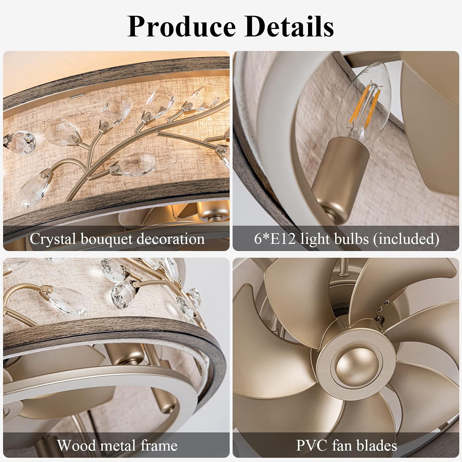 WWM 20 Inch Low Profile Caged Fandelier Ceiling Fan with Lights – Farmhouse Style, DC Motor Fixes Flickering, Reversible Motor, 6 E12 LED Bulbs Included, Remote Control, Quiet & Energy-Efficient