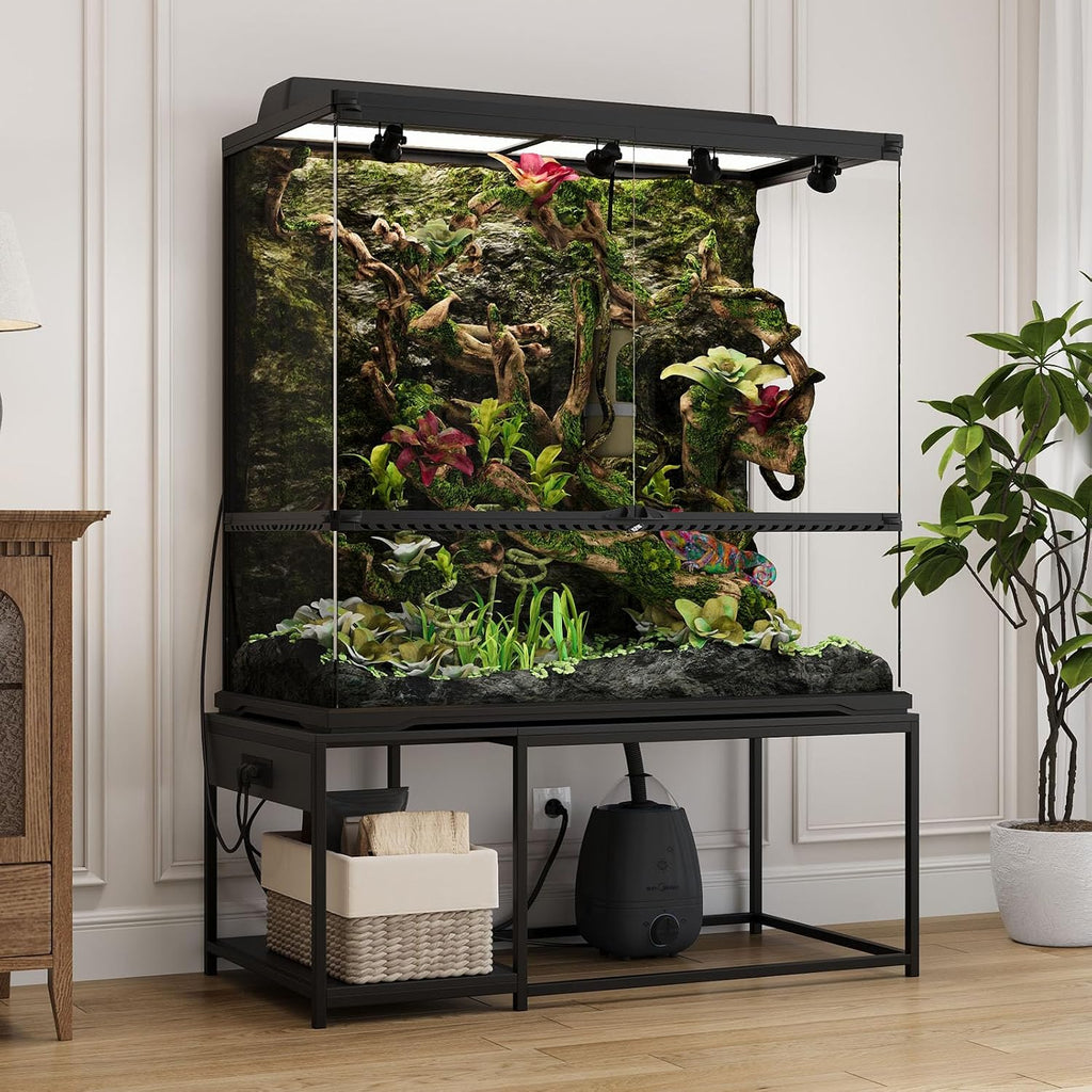 120 Gallon Reptile Tank Stand – 48'x24' Terrarium Stand for Stacked 4x2x2 PVC Tanks, Chameleon Cage, Ball Python Tank, Lizard Tank & Tall Reptile Enclosure with Power Outlets (Only Stand)
