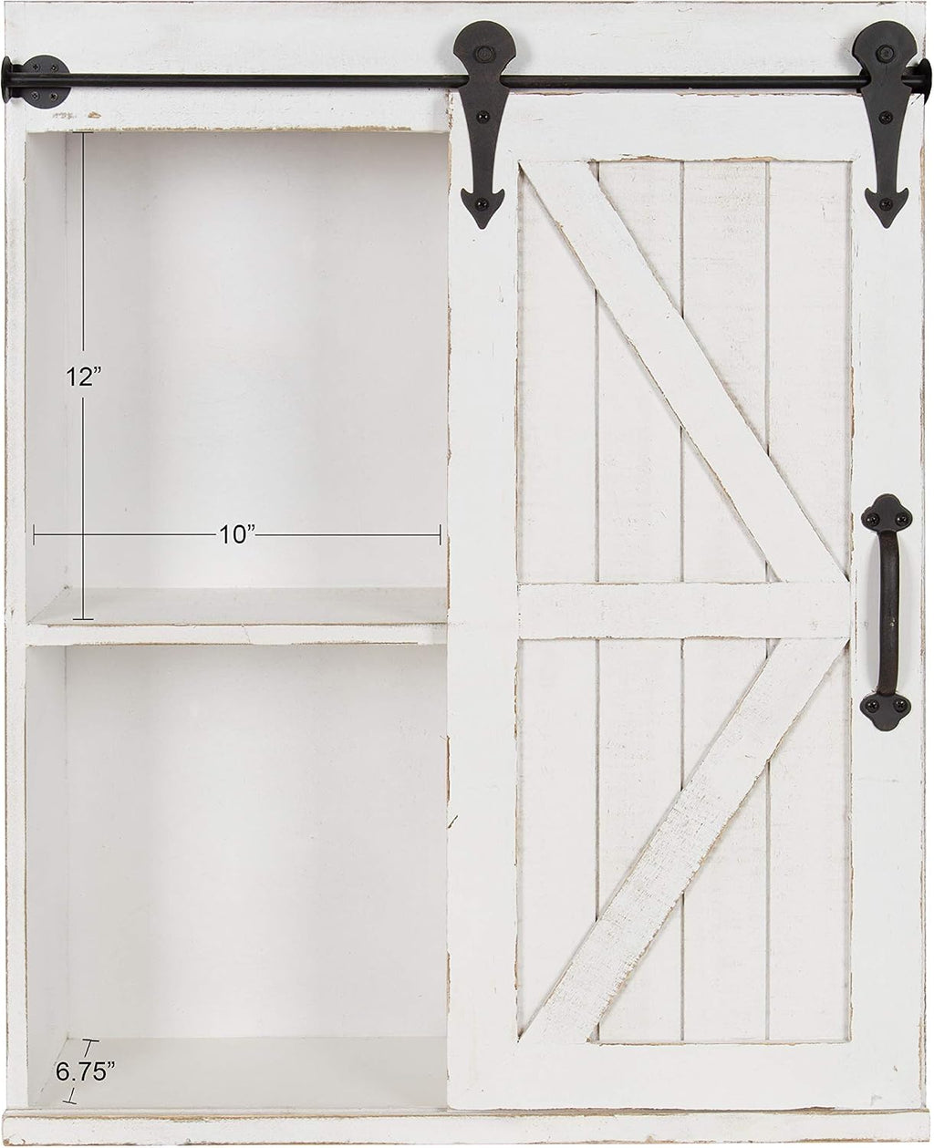 Kate and Laurel Cates Modern Farmhouse Decorative Wood Wall Storage Shelving Cabinet with Sliding Barn Door, Rustic White