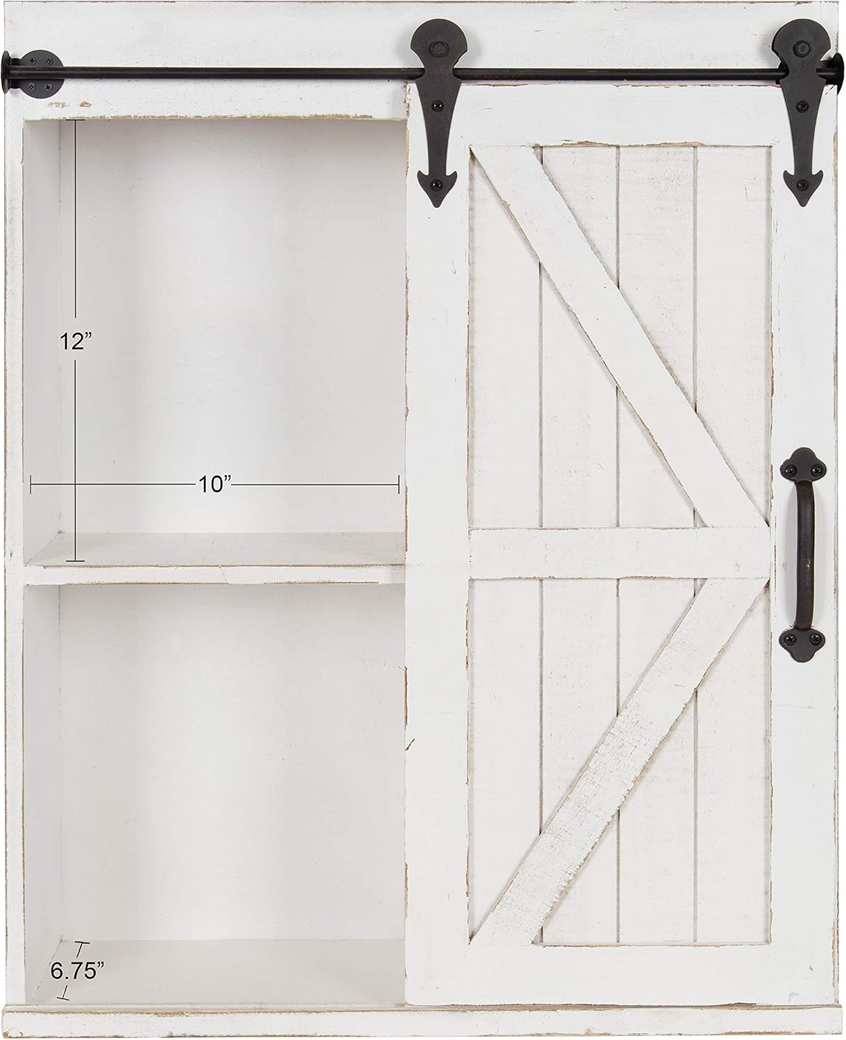 Kate and Laurel Cates Modern Farmhouse Decorative Wood Wall Storage Shelving Cabinet with Sliding Barn Door, Rustic White