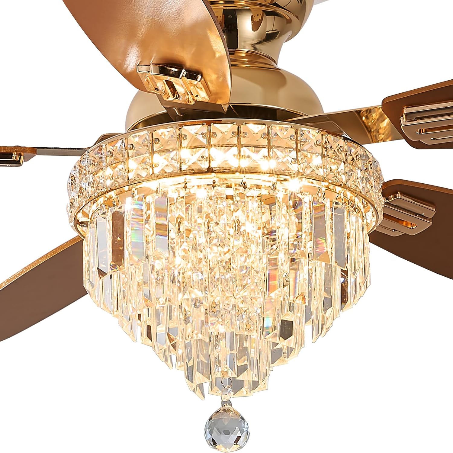 Crystal Ceiling Fan Fandelier with Lights-Ceiling Fans with Lights,50' Low Profile and Remote Control, Flush Mount, Reversible, Dimmable, Noiseless,Ceiling Fan for Bedroom（Gold）
