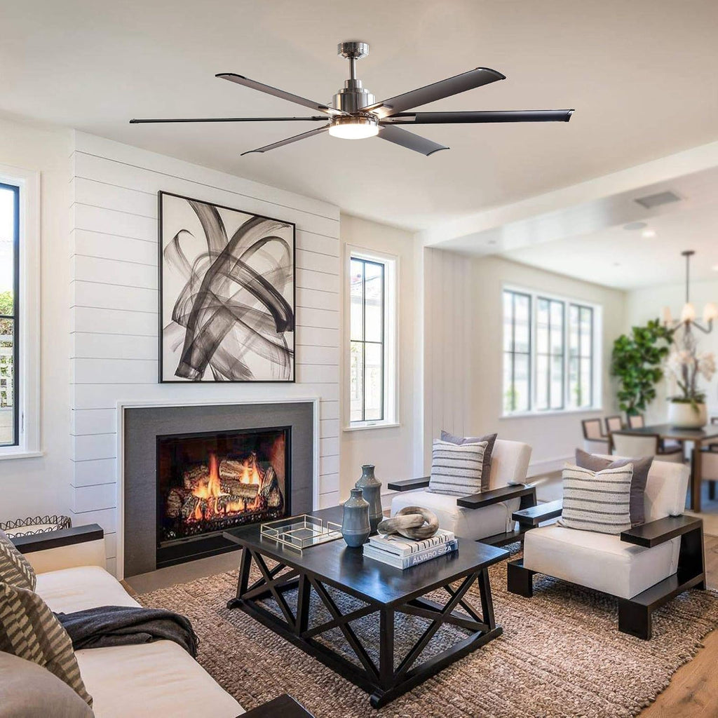 Ceiling Fans with Lights and Remote, 72 Inch Industrial Ceiling Fan for Living Room Bedroom Outdoor Ceiling Fans for Patios, LED Lighting Ceiling Fans, DC Motor Reversible 6 Blades, Brushed Chrome