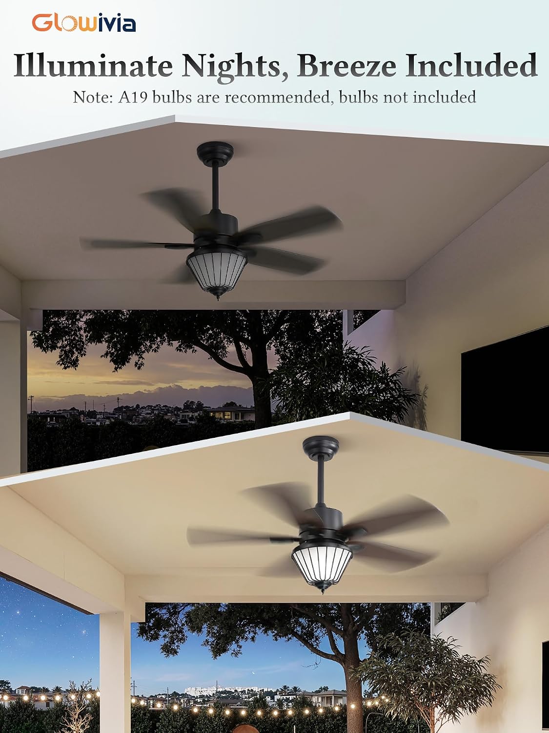 42 Inch Waterproof Outdoor Ceiling Fan with Lights, IP65 Waterproof, Remote Control, 6-Speed Quiet DC Motor, 5 Dual Finish Blades, Farmhouse Ceiling Fan for Patios Porch Pavilion (Black)