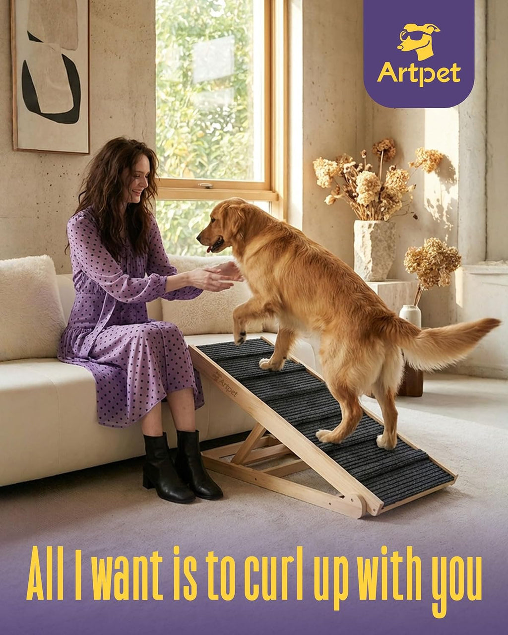Wide Dog Ramp for Bed Couch Folding Dog Ramps for Large Dogs Up to 200 lbs, 43.3' Long Pet Ramp Adjustable Height Up to 24'