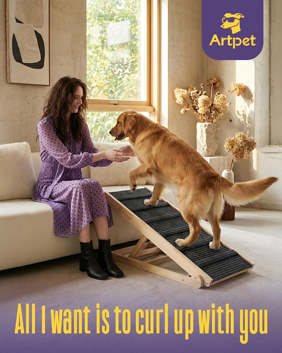 Wide Dog Ramp for Bed Couch Folding Dog Ramps for Large Dogs Up to 200 lbs, 43.3' Long Pet Ramp Adjustable Height Up to 24'