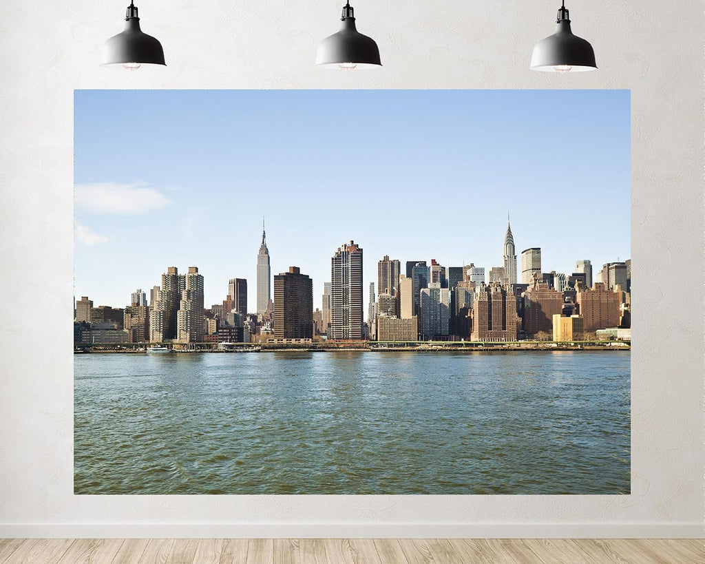 Trykid 20x10ft Urban Skyline Backdrop Manhattan Skyscrapers Riverfront Clear Blue Sky Photography Background Cityscape Travel Shoot Tapestry Party Decoration Photo Studio Prop Fabric