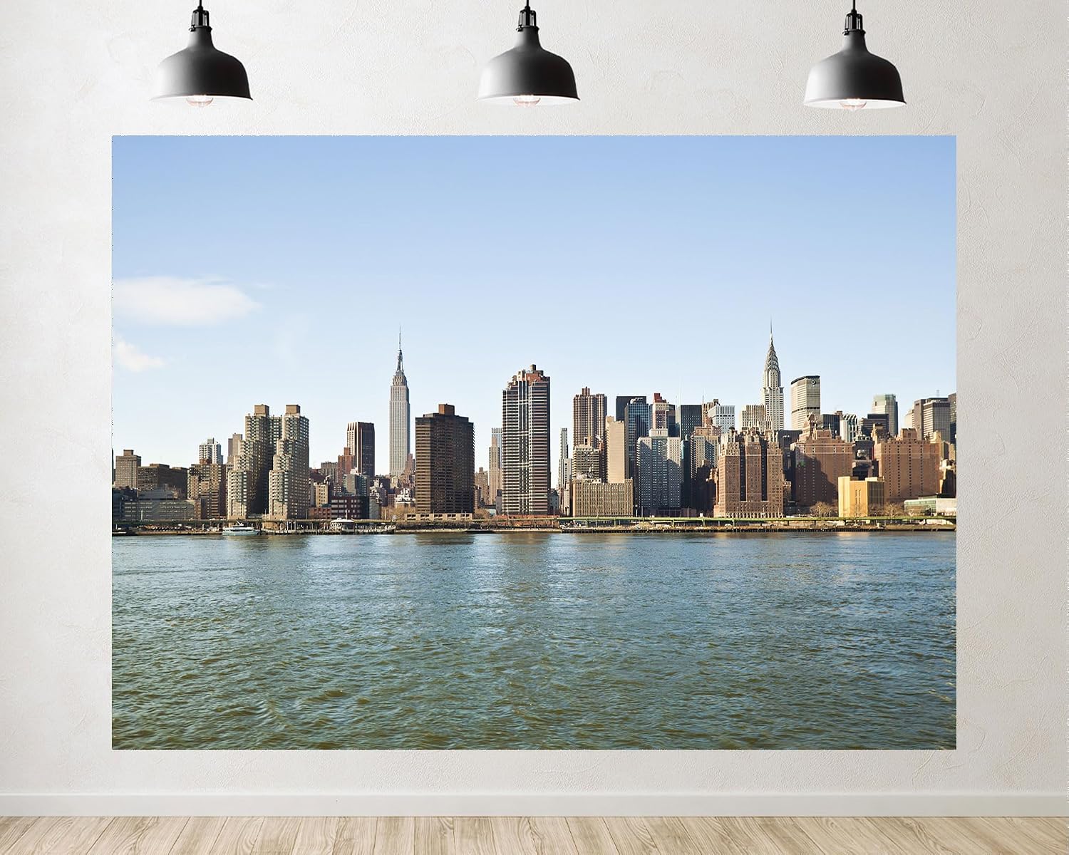 Trykid 20x10ft Urban Skyline Backdrop Manhattan Skyscrapers Riverfront Clear Blue Sky Photography Background Cityscape Travel Shoot Tapestry Party Decoration Photo Studio Prop Fabric