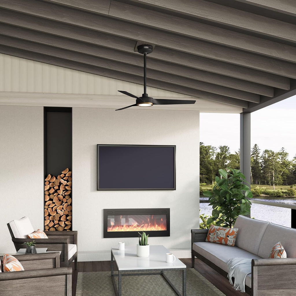 Hunter 44' ZenTech Outdoor Smart Ceiling Fan, LED Light, Remote, Black | ENERGY STAR certified with Apple, Google, Alexa support and covered outdoor use for small rooms, offices, or porches.