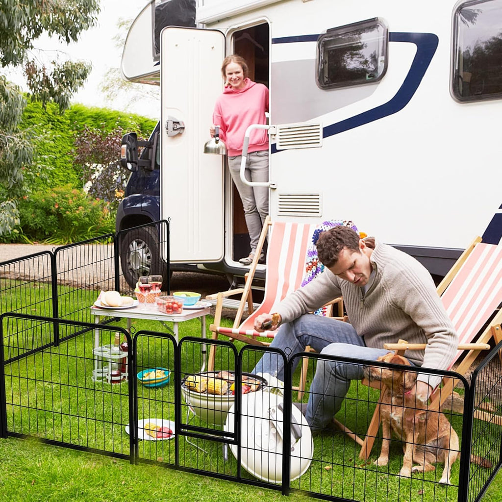 NEWBULIG Dog Playpen for Indoor 24 Inch 16 Panels - Portable Heavy Duty Metal Pet Exercise Pen with Door, Foldable Small Dog Puppy Playpen Fence for Outdoor RV, Camping, Yard, Garden