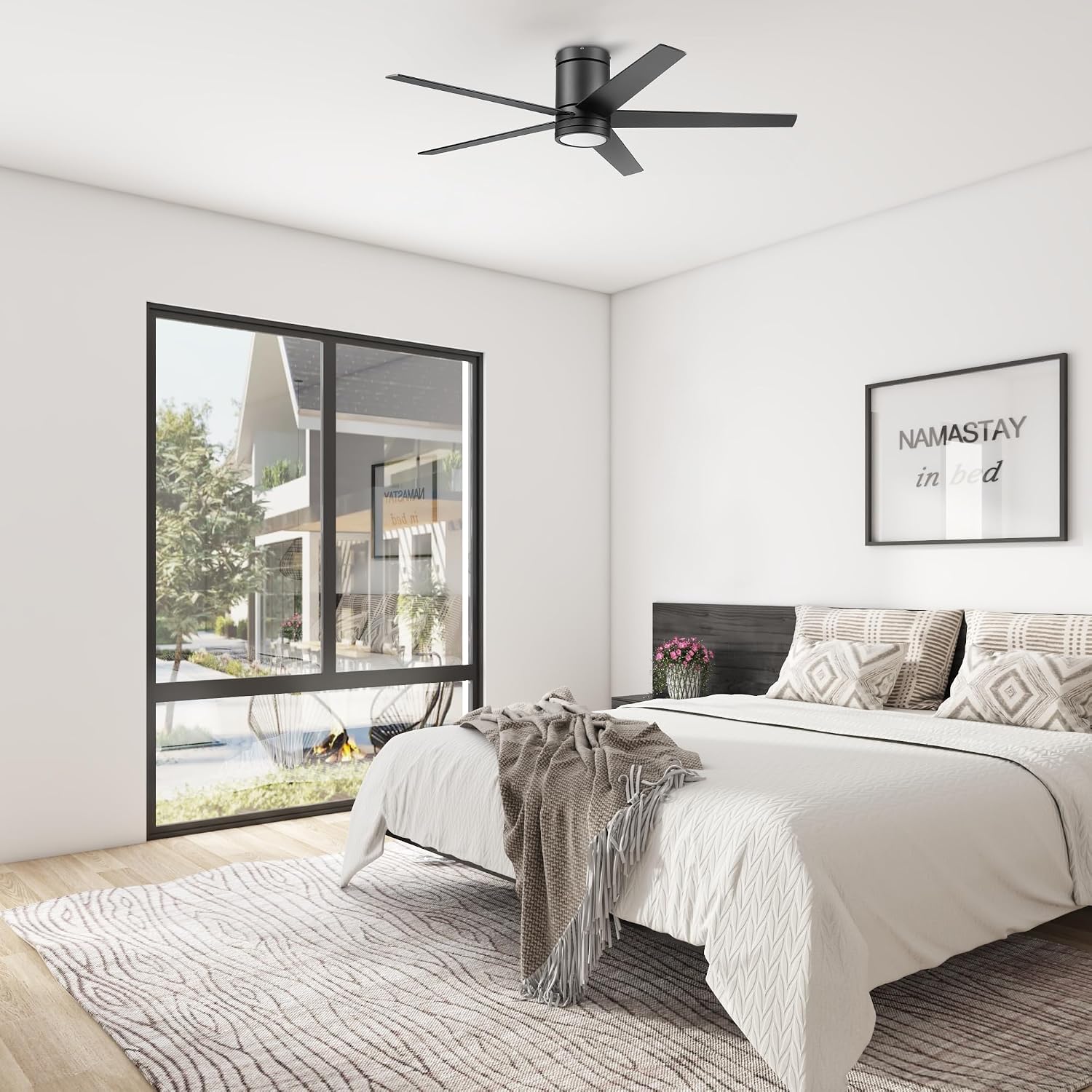 Honeywell Graceshire 52 Inch Ceiling Fan with Color Changing LED Light and Remote Control, 5 Blades, Reversible Airflow, Matte Black