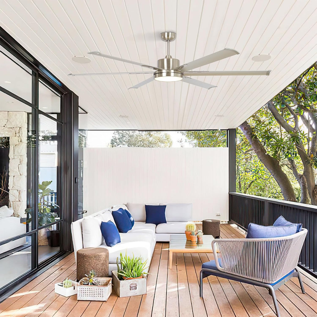 Industrial Ceiling Fans with Lights and Remote, 65 Inch Large Ceiling Fan for Living Room Bedroom, Outdoor Ceiling Fans for Patios, DC Motor Reversible 6 Blades, Ventilador de Techo, Brushed Nickel