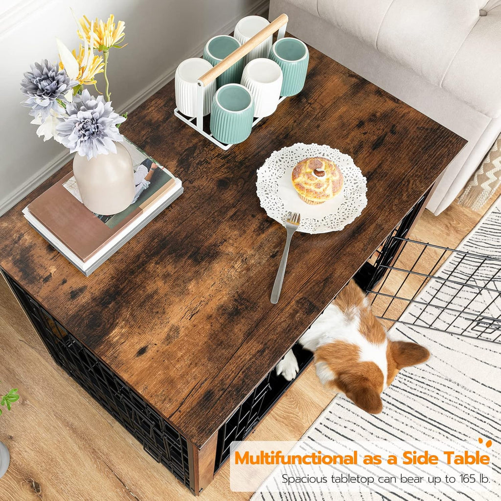 HOOBRO Dog Crate Furniture, 32.5' Medium Dog Kennel Indoor, Wooden Cage with Pull-Out Tray, Double Doors Pet House Side End Table for Medium/Small Dogs, Rustic Brown BF802GW03G1