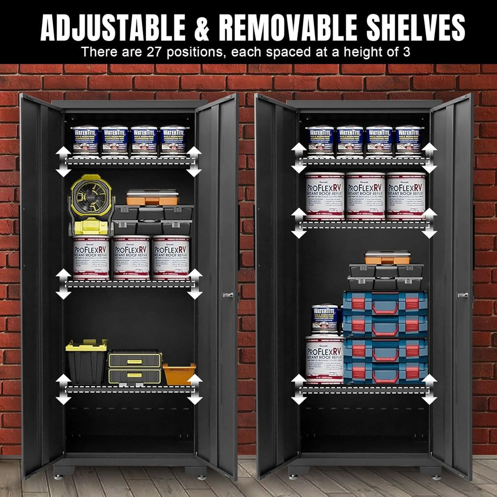 Torin 12 Piece Garage Storage Cabinet Set: Workshop Tool Organizer Chest with Lockers, Shelves and Wood Workbench, Black/Grey