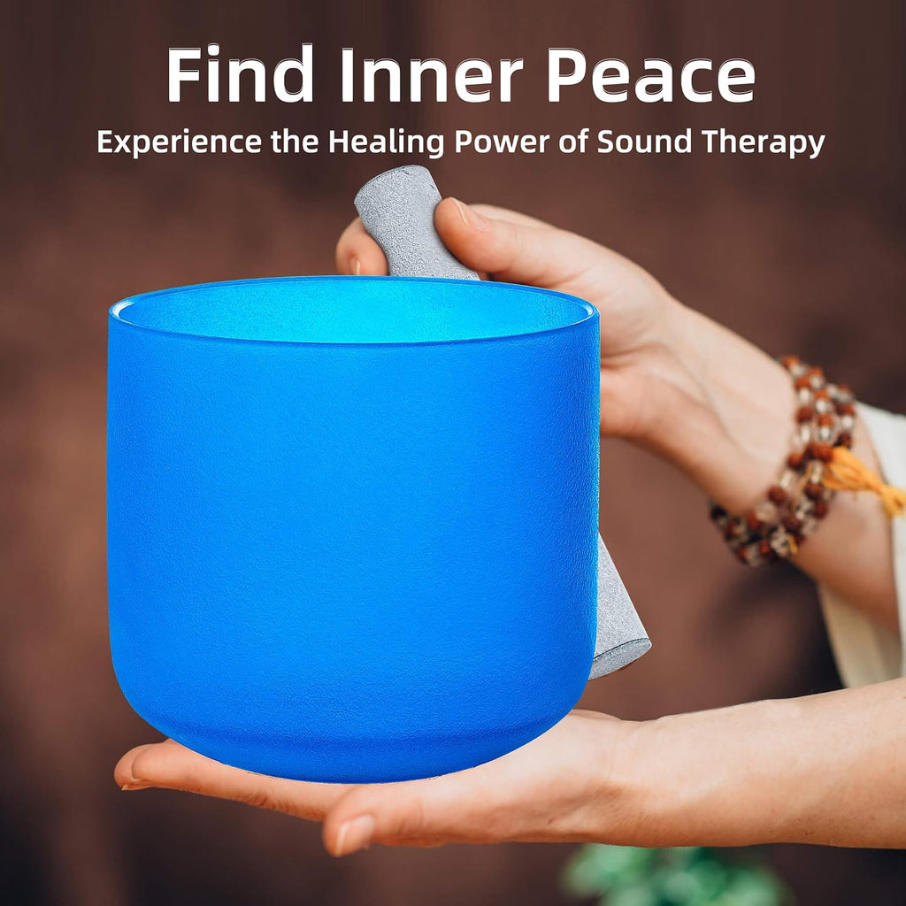 432hz Crystal Singing Bowl Healing 6-12inch Set of 7 Colored for Meditation Yoga Heart Chakra Singing Bowls Heavy Duty Carrying Case Rubber Mallet Suede Striker O ring