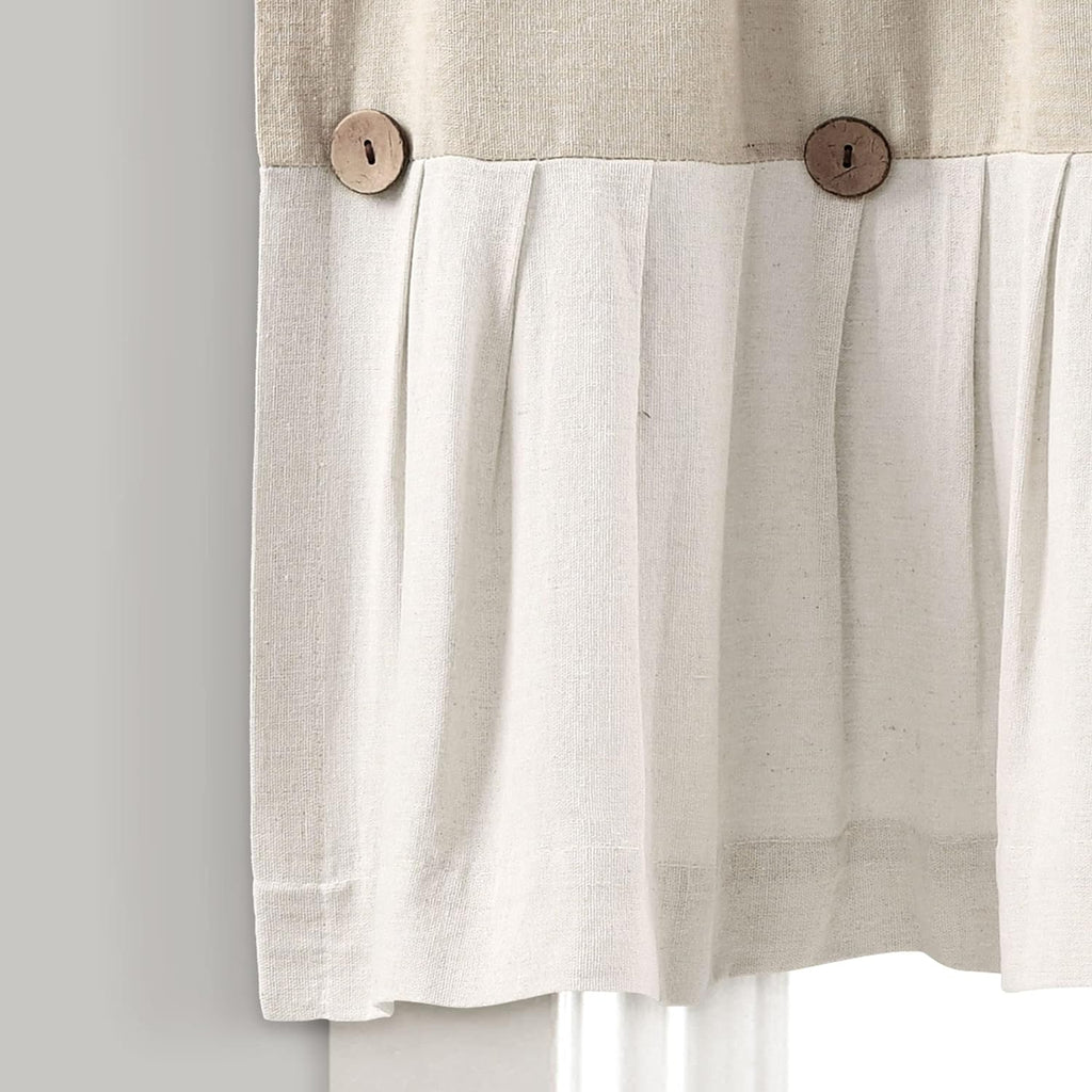 Lush Decor Linen Button Valance | 52'W x 18'L | Farmhouse Style | Coconut Husk Buttons | Pack of 12