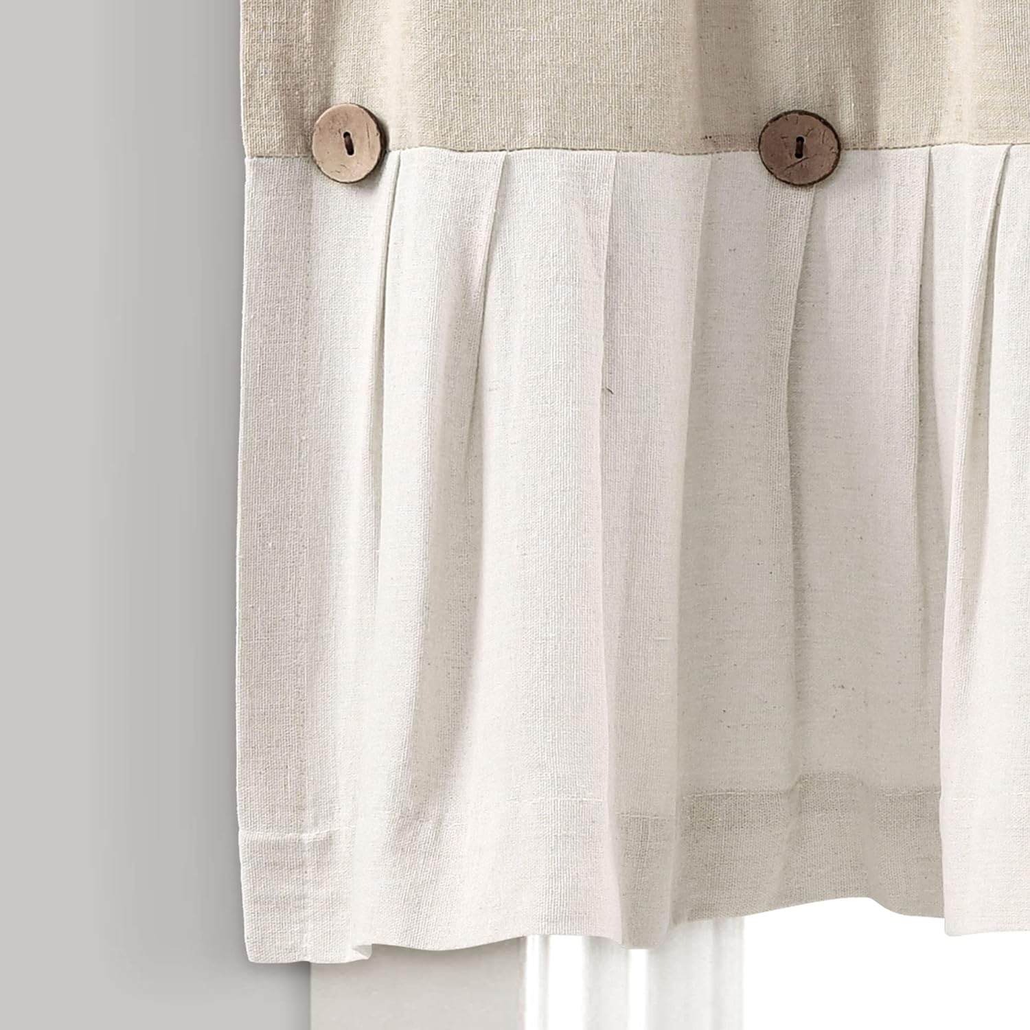 Lush Decor Linen Button Valance | 52'W x 18'L | Farmhouse Style | Coconut Husk Buttons | Pack of 12