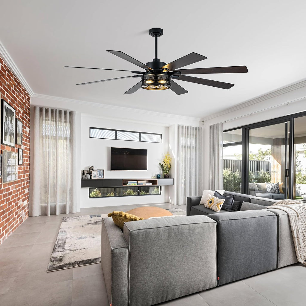 Dawn Whisper 72 Inch Ceiling Fans with Lights Black Farmhouse Ceiling Fan with Remote Quiet Reversible DC Motor 6 Speeds 8 Blades