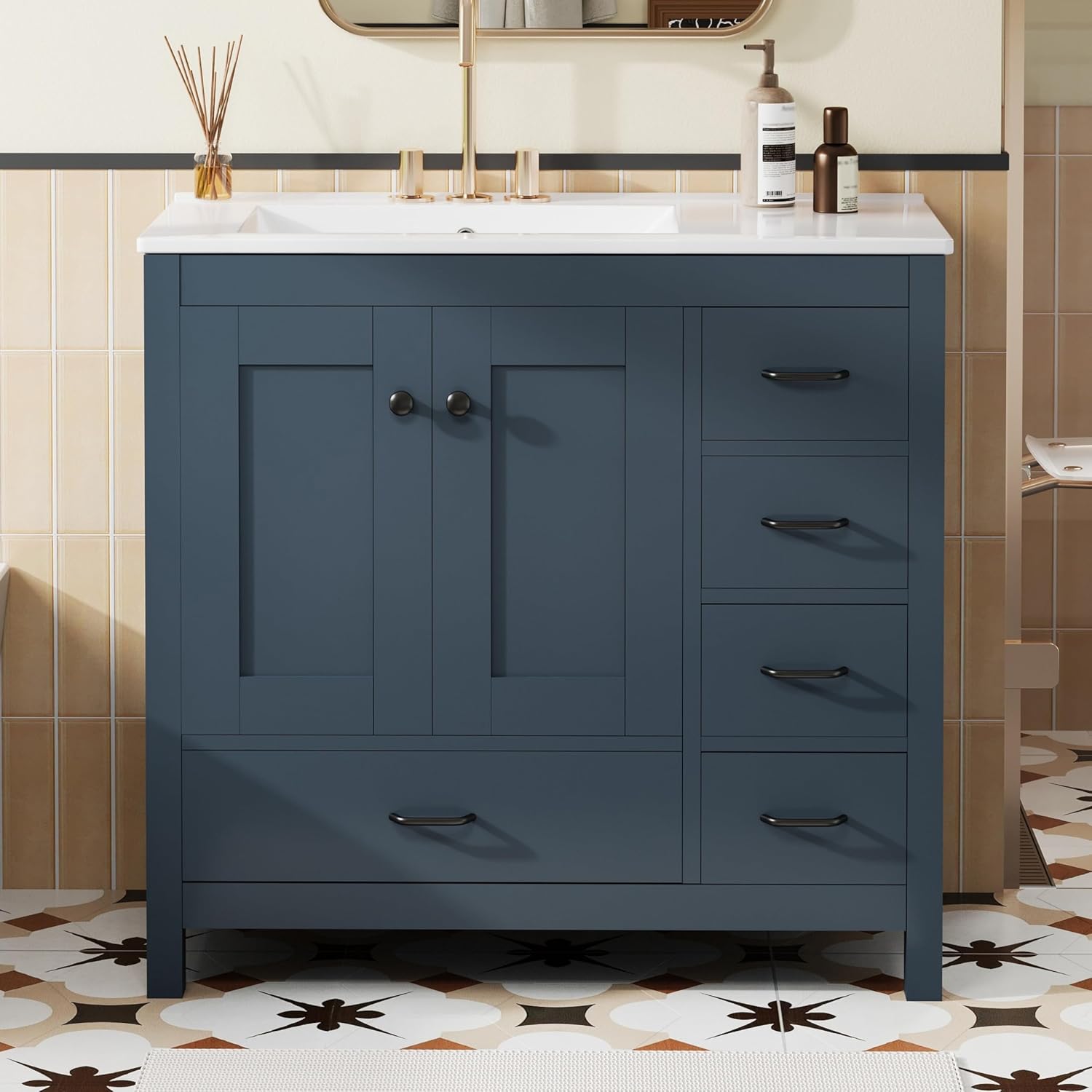 LUMISOL 36 Inch Bathroom Vanity with Sink, Freestanding Bathroom Cabinet with Ceramic Sink, Modern Single Vanity with Soft Close Doors & Drawers for Guest Bath, Master Suite, Rental, Blue