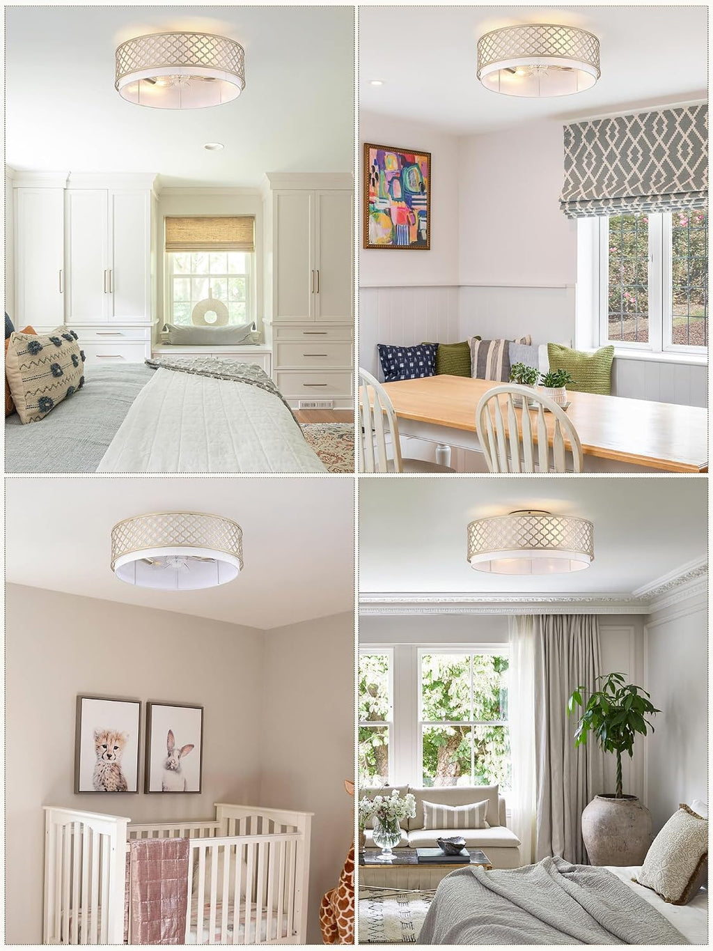 20' Gold Flush Mount Ceiling Fan with Light, Boho Ceiling Fans with Lights, Enclosed with Remote Control 6 Speeds for Living Room, Bedroom, Nursery
