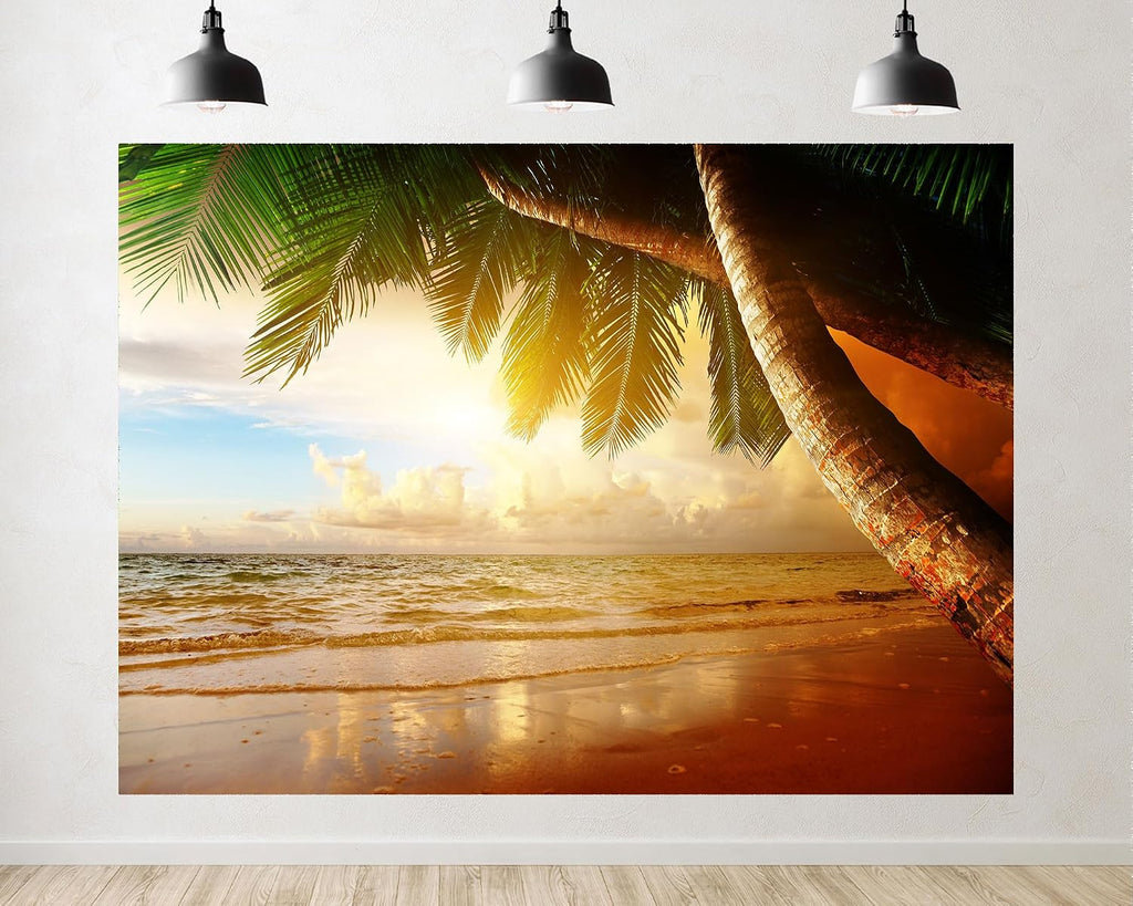 Trykid 20x10ft Tropical Palm Beach Backdrop Crystal Clear Seaside Serene Coastal Paradise Sunset Photography Background Nature Decor Tapestry Party Decoration Photo Studio Prop Fabric