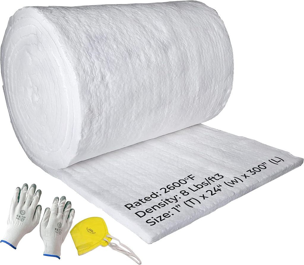 SIMOND STORE Ceramic Fiber Insulation Blanket - 1' x 24' x 300' (25'), 8# 2600F, High Temperature Insulation Baffle for Fireplace, Stove, Pizza Oven, Forge, Furnace, Kiln, Chimney, Boiler, Dishwasher