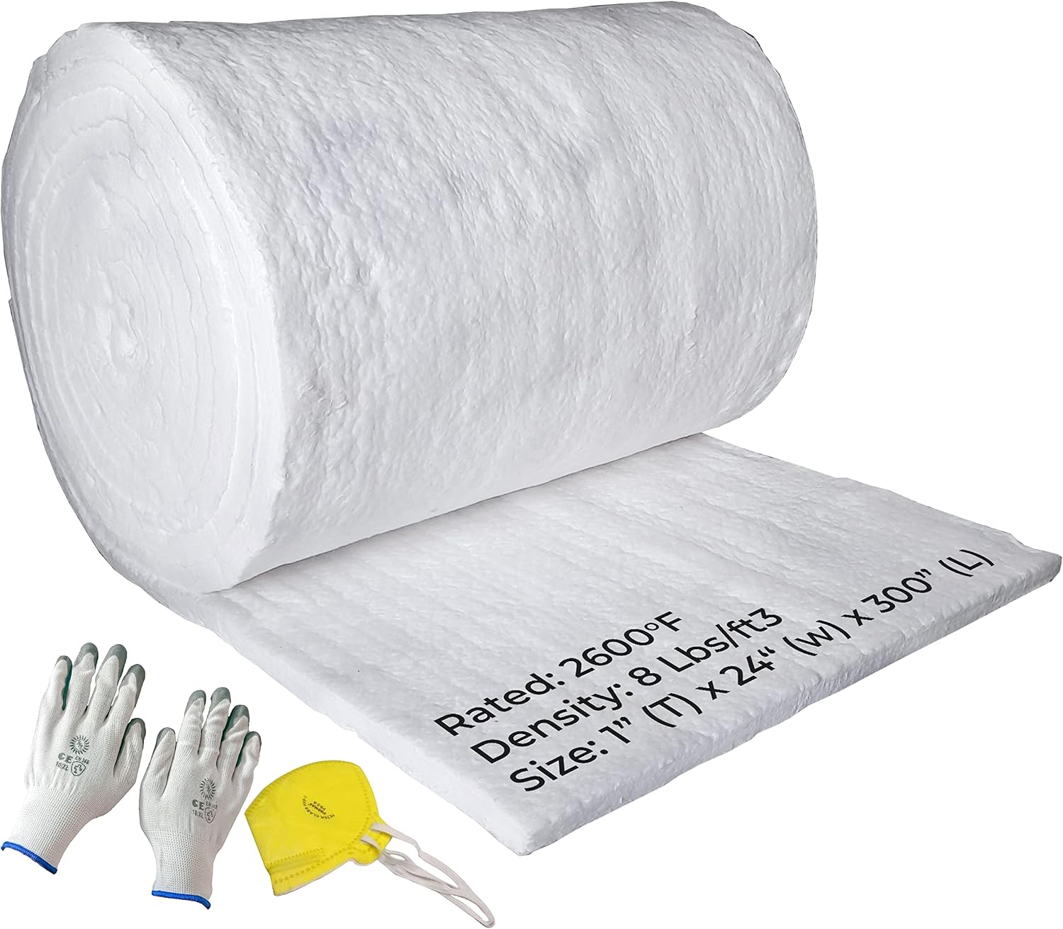 SIMOND STORE Ceramic Fiber Insulation Blanket - 1' x 24' x 300' (25'), 8# 2600F, High Temperature Insulation Baffle for Fireplace, Stove, Pizza Oven, Forge, Furnace, Kiln, Chimney, Boiler, Dishwasher