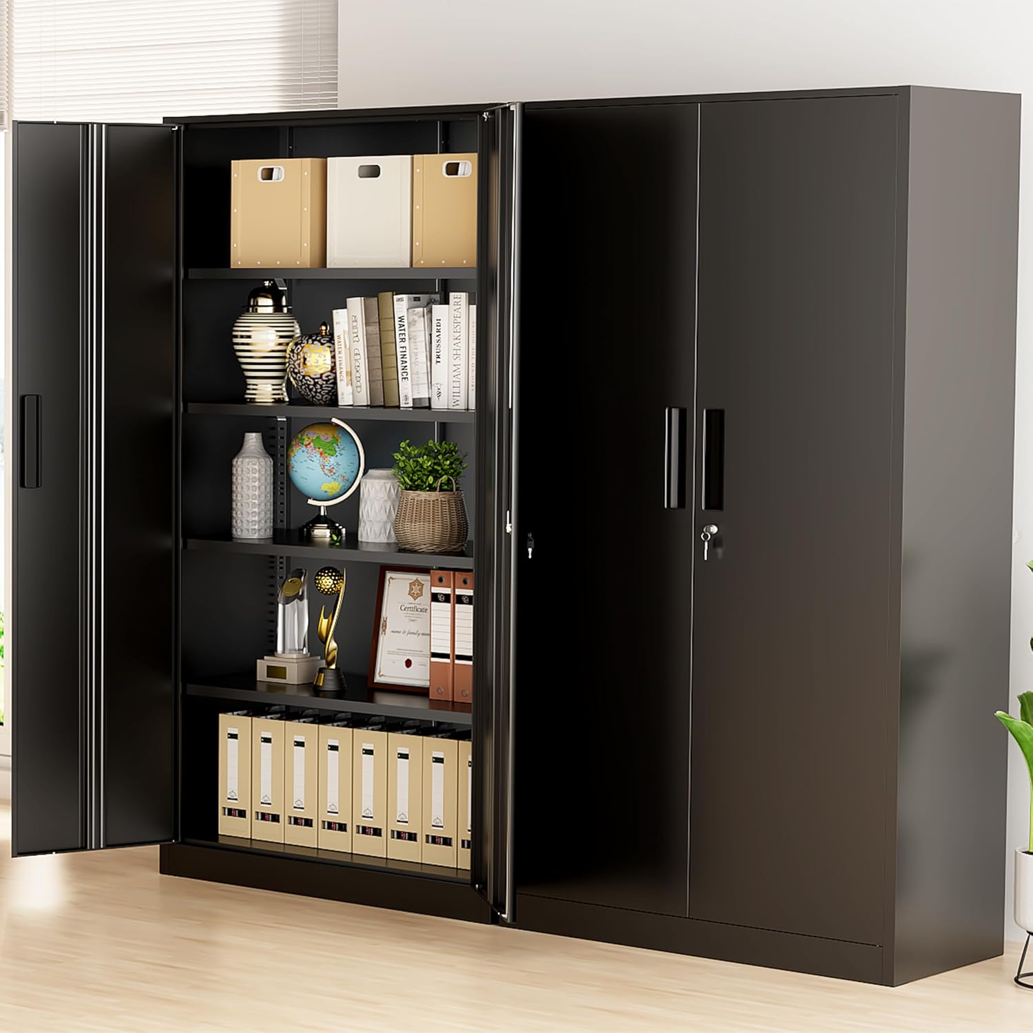 Greenvelly Metal Storage Cabinet, 72' Black Locking Storage Cabinets with Doors and 4 Shelves, Tall Tool Storage Cabinet for Garage, Steel Lockable File Cabinet Metal Locker for Home Office, Classroom