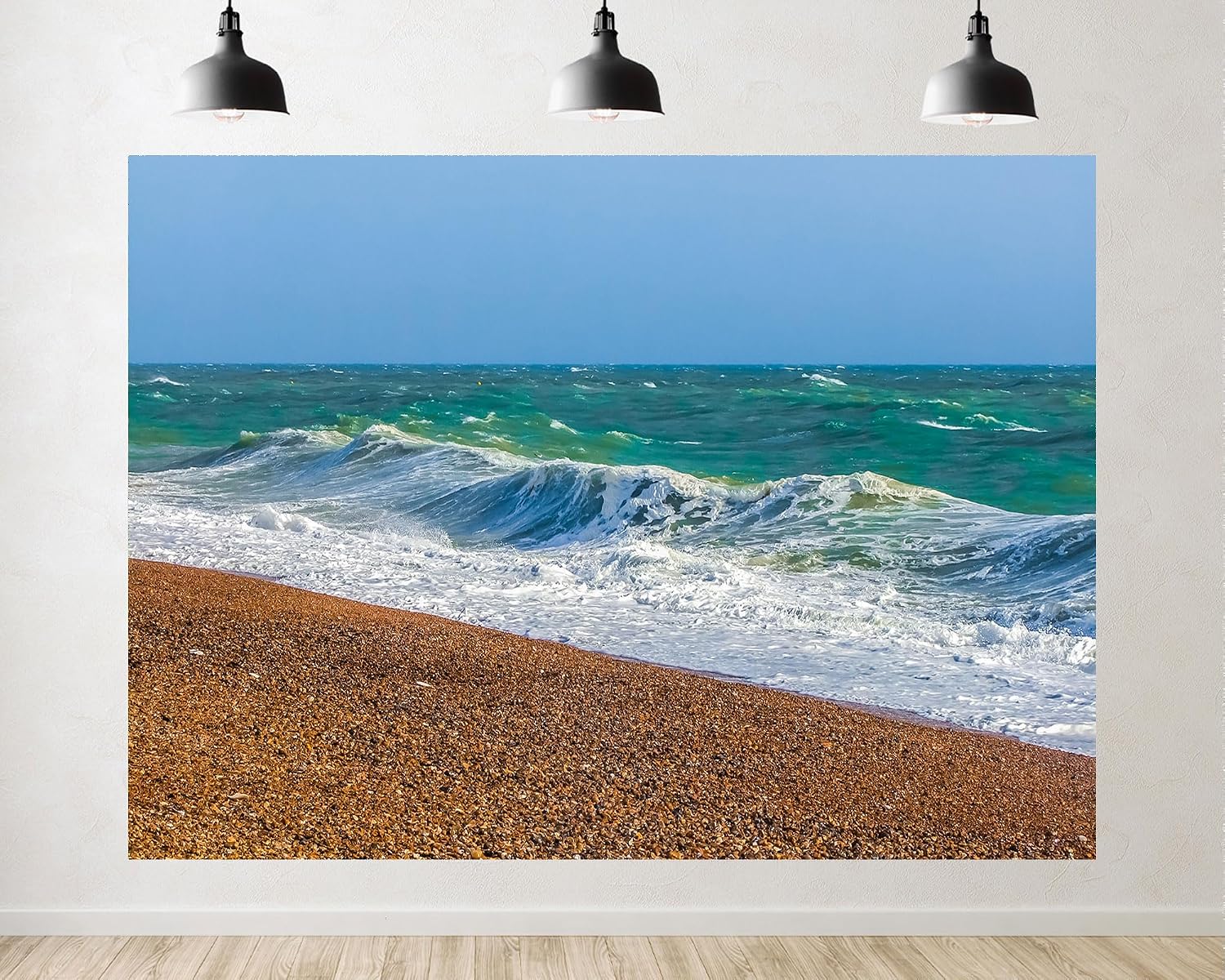 Trykid 20x10ft Turquoise Ocean Waves Backdrop Pebble Beach Clear Blue Sky Photography Background Coastal Adventure Surfing Event Tapestry Party Decoration Photo Studio Prop Fabric