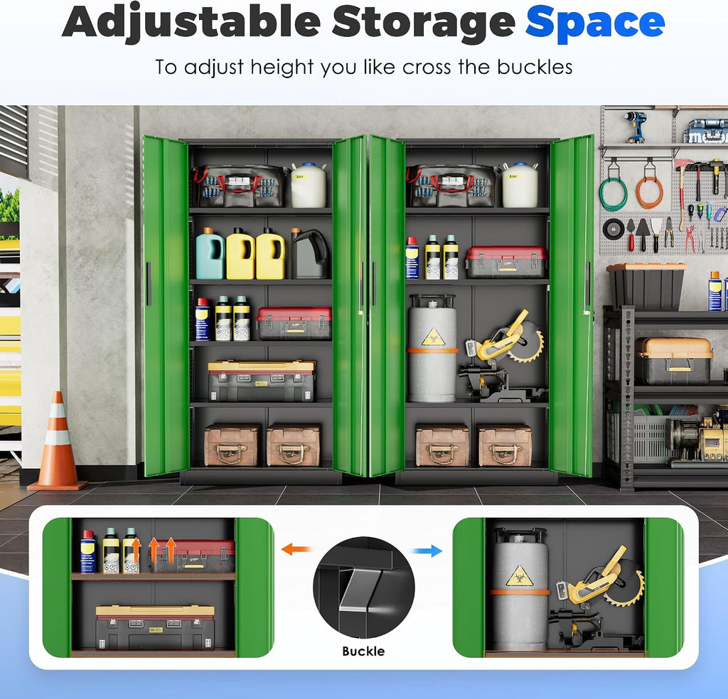 INTERGREAT Storage Cabinet with Doors and Shelves, Metal Garage Storage Cabinets with Lock, Black Lockable Steel Supply Cabinet for Home Office, Warehouse (Black Green)