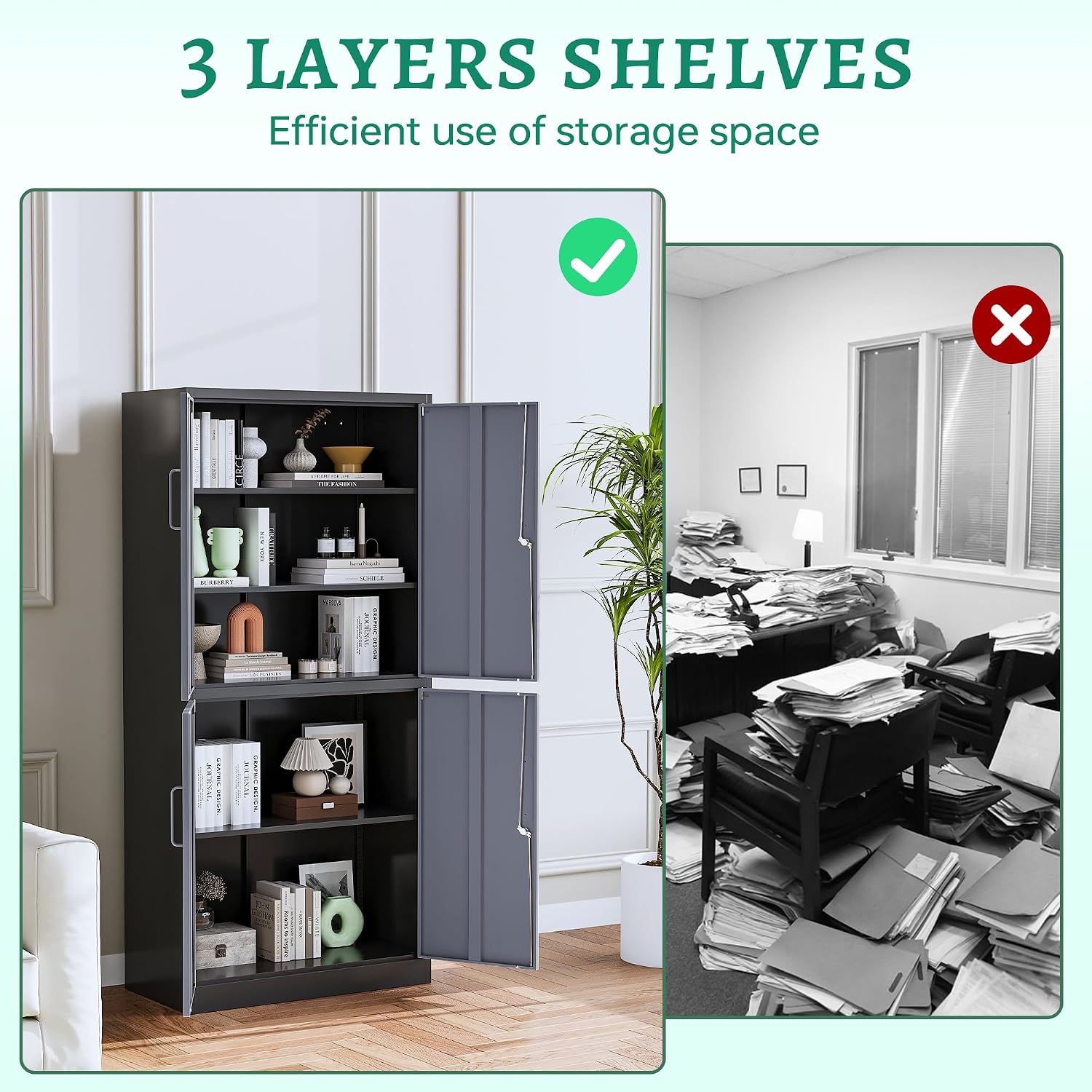 Letaya Metal Storage Cabinets with Lock Door and Shelves, Steel Garage Tool Cabinets for Home,Office, Warehouse,Lockers(71'-Black Gray)