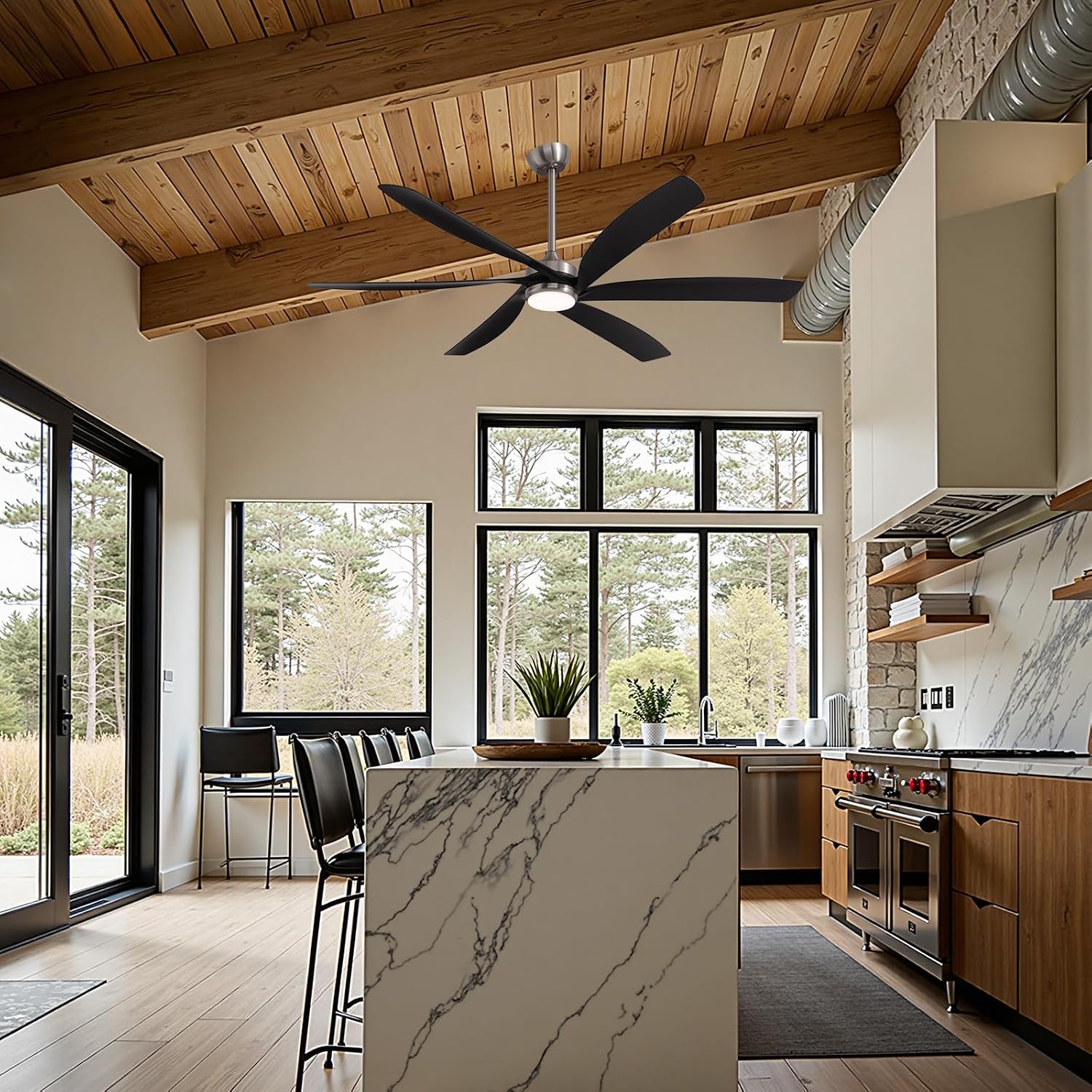 64 Inch Ceiling Fans with Lights,Indoor and Outdoor Modern Ceiling Fans with Lights and Remote,3-Color Light 6-Speed Timing Reversible DC Motor for Bedroom,Living Room,Patio and Kitchen
