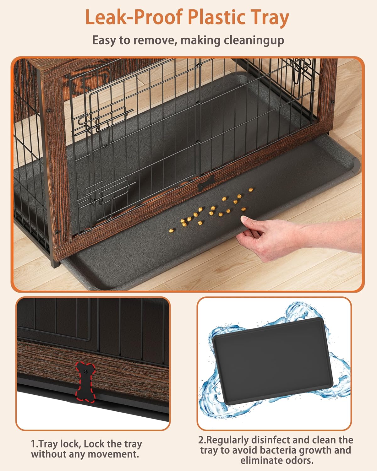 Megidok Wooden Dog Crate Furniture with Cushion, Dog Crate End Table with Tray, Double Doors Dog Crate Furniture Style, Decorative Dog Kennels Indoor (37' L*25' W*26' H, Rustic Style)