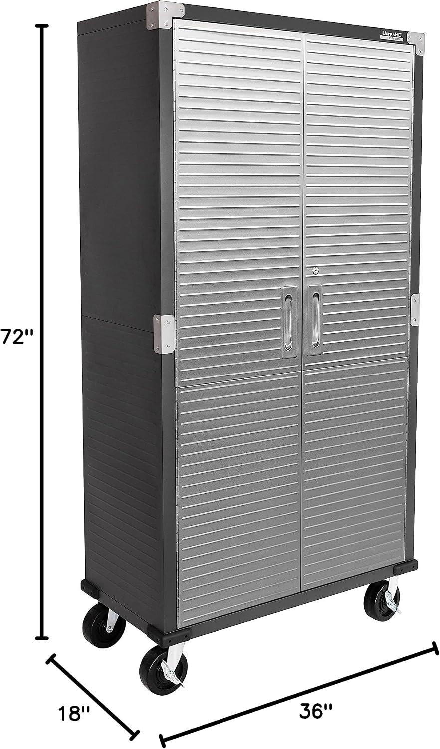 Seville Classics UltraHD Solid Steel Rolling Lockable Metal Storage Cabinet Locker Organizer, w/Adjustable Shelves for Garage, Warehouse, Office, Classroom, Graphite, 36' W x 18' D x 72' H
