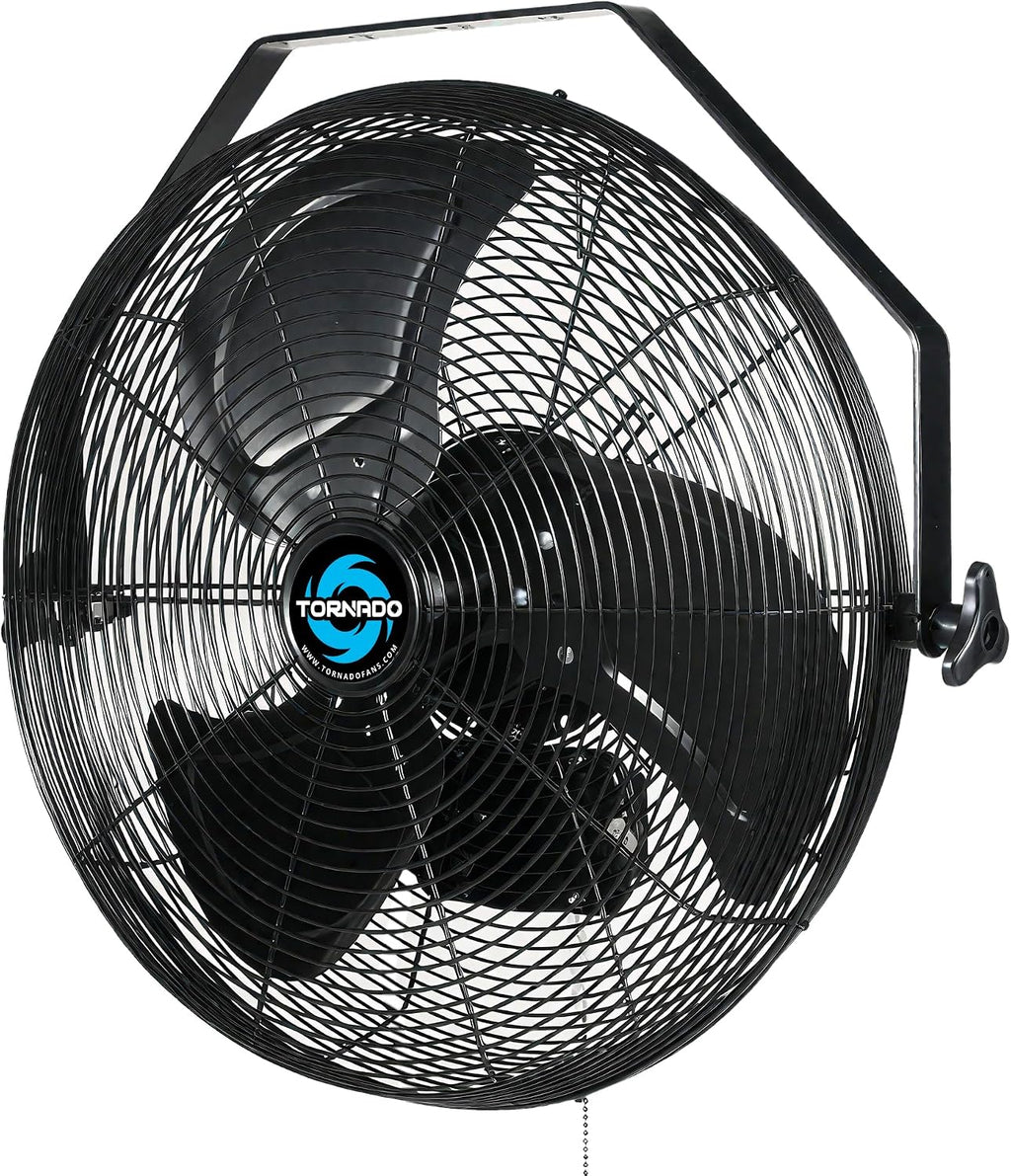 Tornado 18' Outdoor IPX4 Rated Water-Resistant Metal Industrial Wall Mount Fan, 3 Speed High Velocity Wall Fan For Commercial, Industrial, Residential Use, 4150 CFM 6.6 FT Cord 180°Tilting, Black