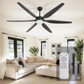 65 Inch Ceiling Fan with Lights and Remote,6 Blades,Reversible,6 Speed Noiseless DC Motor,Large Ceiling Fan Black for Indoor Outdoor Bedroom/Patios/Farmhouse
