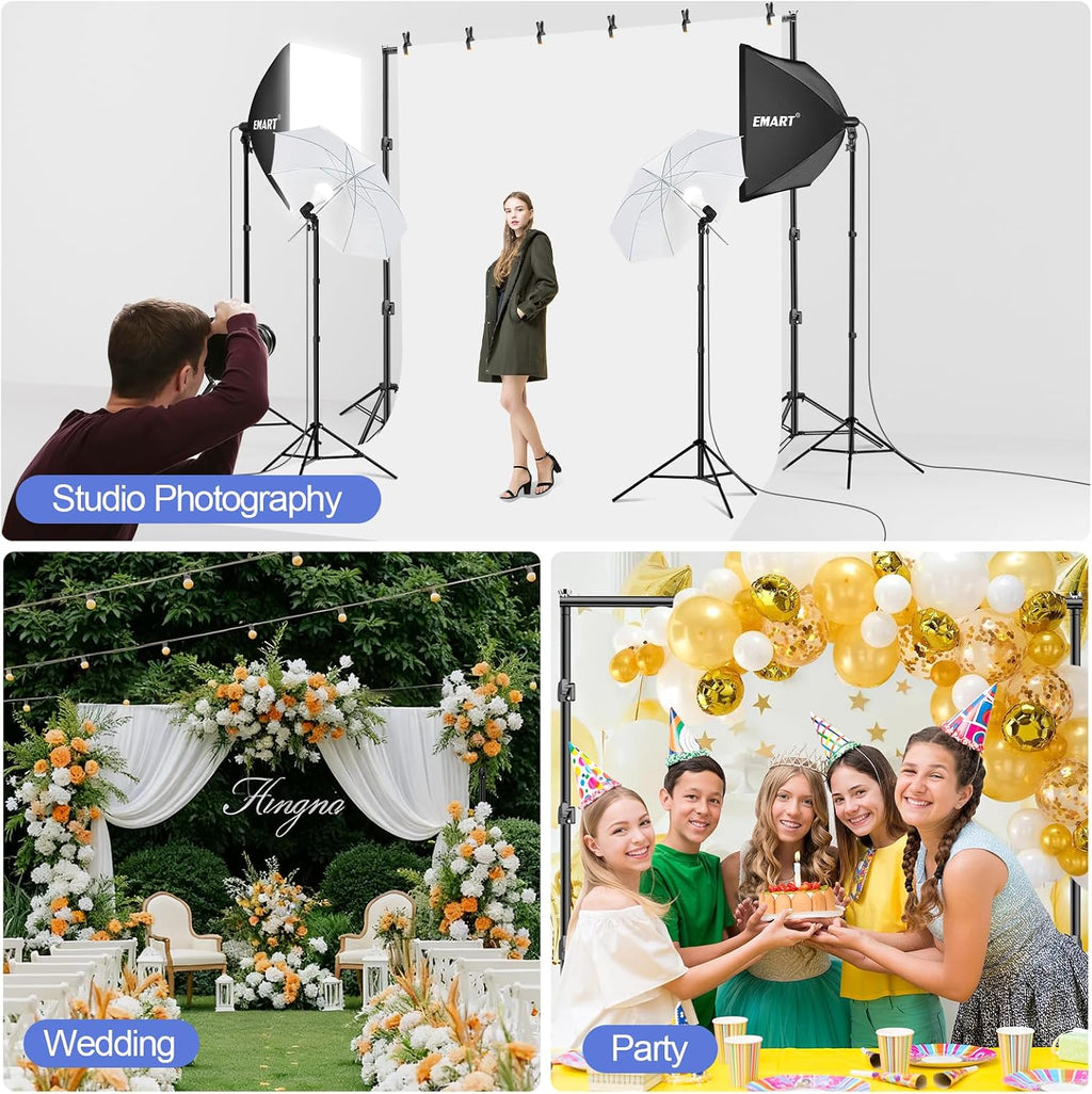 EMART 10x10ft Backdrop Stand Heavy Duty, Adjustable Photography Background Support System with 10x15ft Polyester Backdrop(Black/White/Green) for Photography Studio, Parties, Wedding, Video Shooting