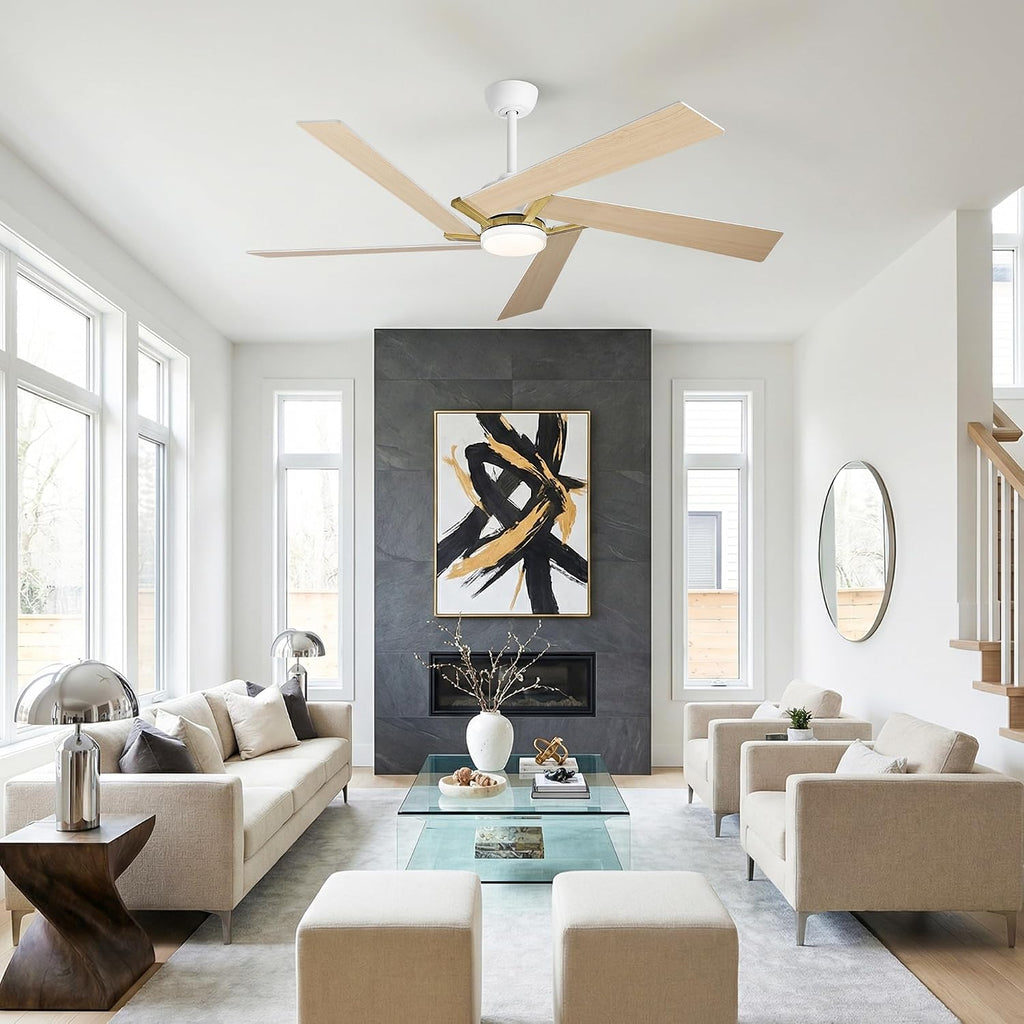 60 Inch Ceiling Fans with Lights and Remote, Modern Large Ceiling Fan with Reversible DC Motor, Dimmable LED, Memory Function & Timer, Quiet Outdoor Ceiling Fans for Patios Living Room Bedroom
