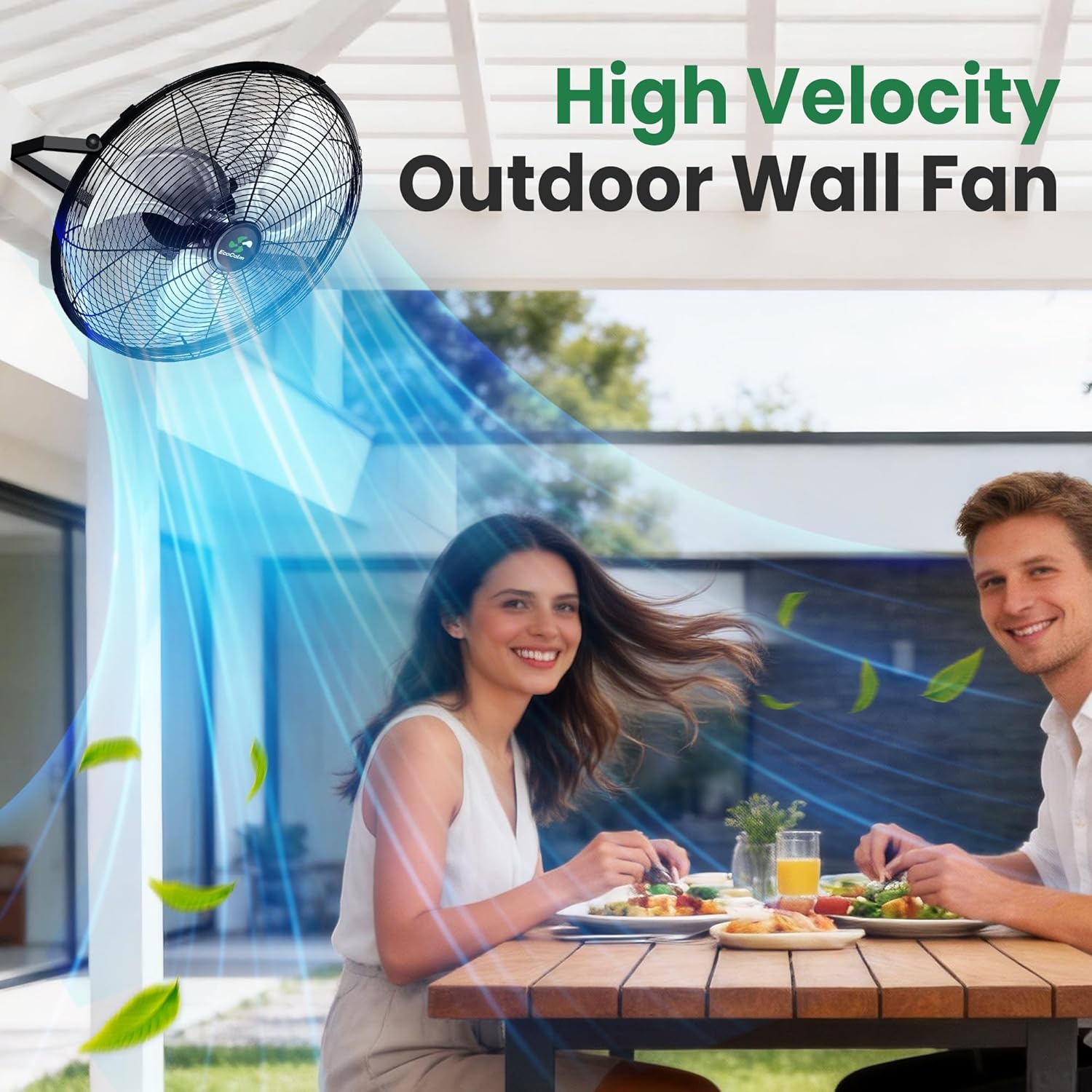Solar Fan Wall Mount Waterproof, Metal Solar Powered Fan with Battery & Adjustable Thermostat, 18' Heavy Duty Outdoor Fans for Patios 3 Speeds, 180° Tilt