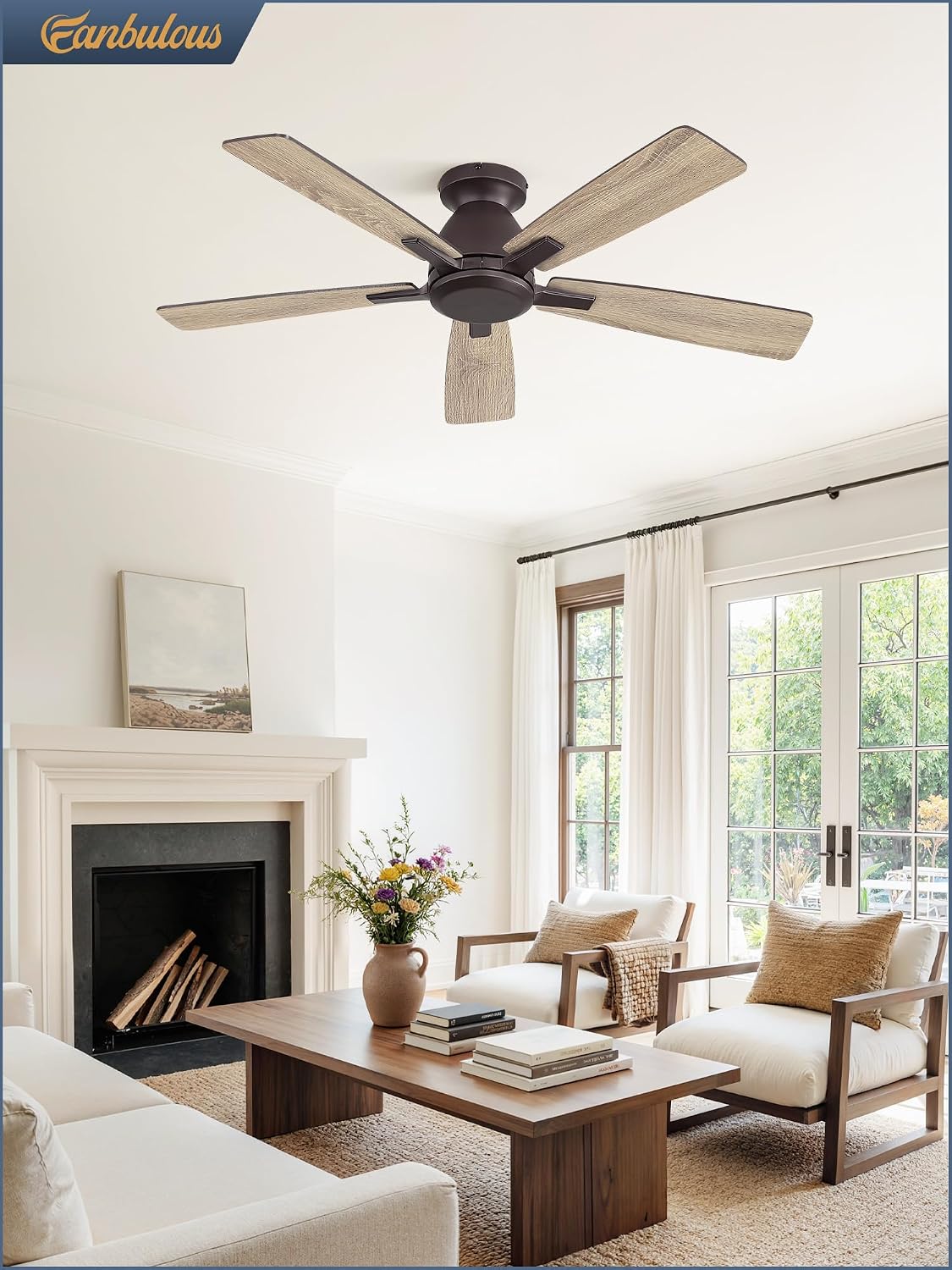 Fanbulous 52 Inch Flush Mount Ceiling Fan No Light with Remote,Modern Low Profile Without Light,6-Speeds,Quiet Reversible DC Motor,Indoor&Outdoor Ceiling Fans for Bedroom,Living Room,Oil Bronze