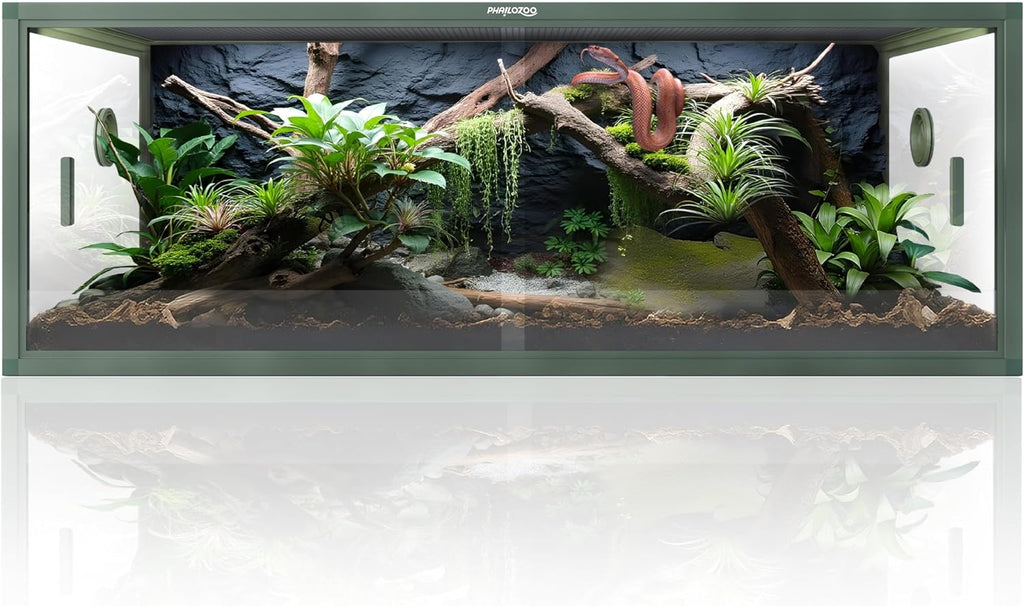 Phailozoo Stackable Reptile Enclosure, 85 Gallon Reptile Tank for Bearded Dragon, Snake, Ball Python, Colorful Aluminum Frame & Front Opening Tempered Glass Door with Handles for Easy Maintenance
